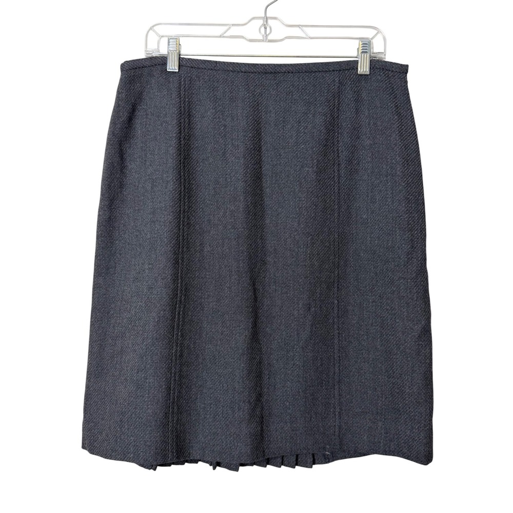 Ann Taylor Skirt Women 14 Gray 100% Wool Pleated Hem Side Zip Professional New